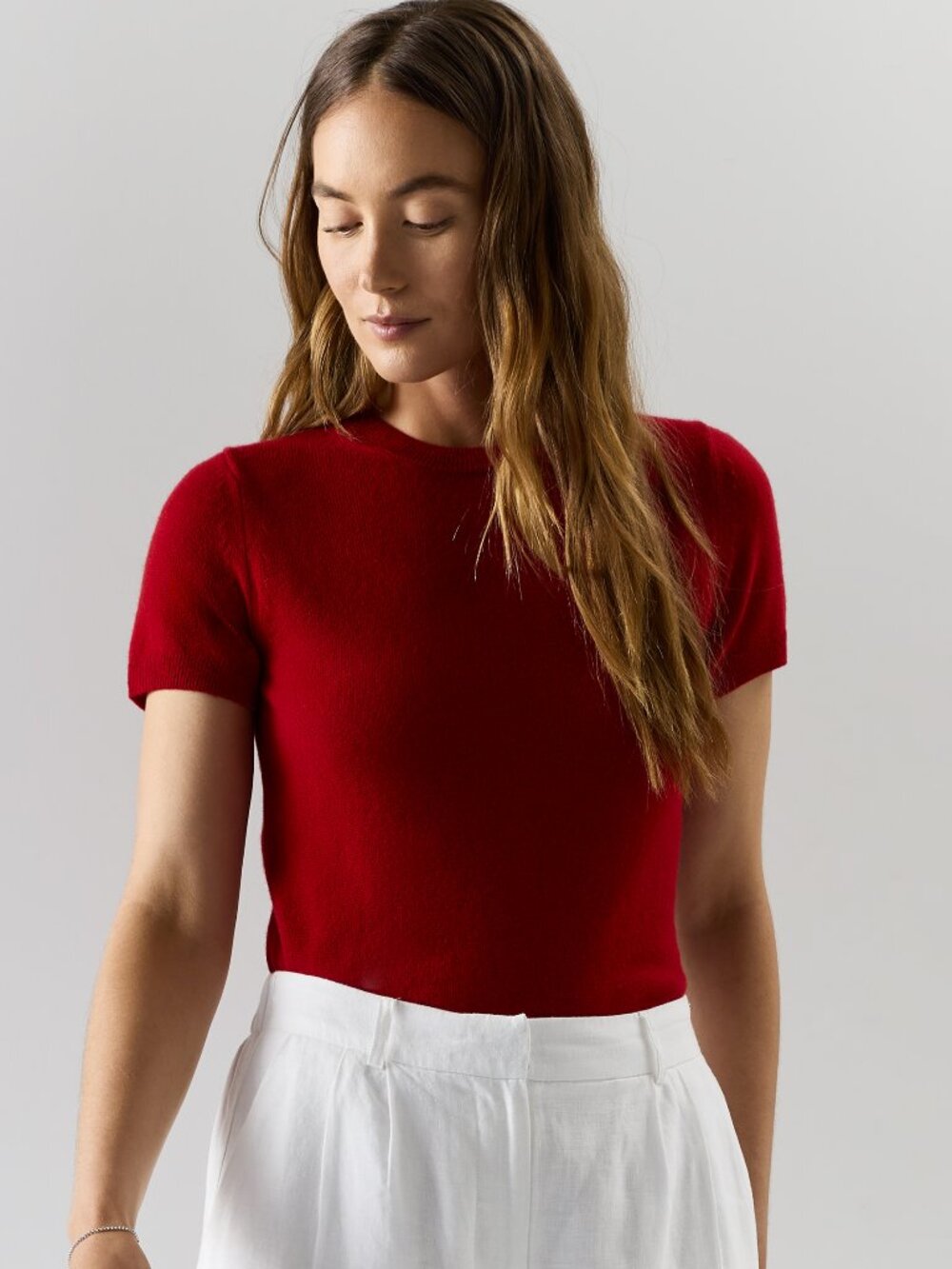 Mongolian Cashmere Tee in Pale Custard Yellow